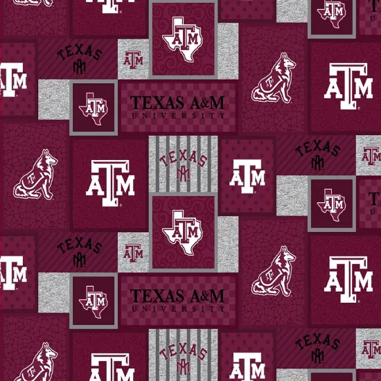 Sykel Enterprises-Texas A&M Fleece Fabric-Texas A and M Aggies College Patch Fleece Blanket Fabric-Sold by the yard {1}