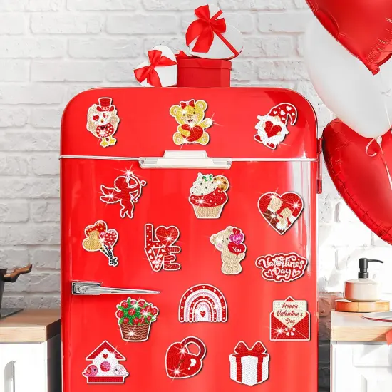 16 Pieces Valentine's Day Diamond Painting Magnets for Refrigerator Heart Love Gnome Diamond Art Magnets DIY Red Valentines Day Diamond Painting Kits Diamond Art for Adults Kids Crafts Gifts {5}