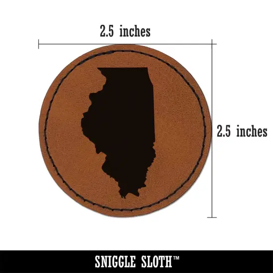 Illinois State Silhouette Round Iron-On Engraved Faux Leather Patch Applique - 2.5" Brown {3}