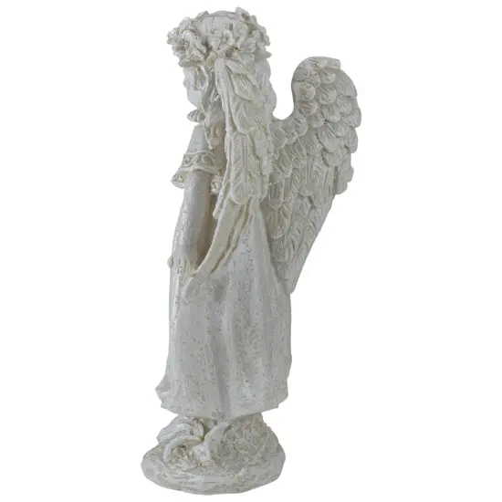 Northlight 9.75" Ivory Standing Angel with Floral Crown Outdoor Garden Statue {5}