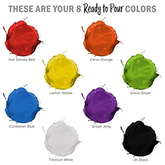 8 Color Ready to Pour Acrylic Pouring Paint Set - Premium Pre-Mixed High Flow 2-Ounce Bottles - for Canvas, Wood, Paper, Crafts, Tile, Rocks and More {5}