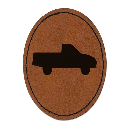 Pickup Truck Solid Round Iron-On Engraved Faux Leather Patch Applique - 2.5" Brown {1}