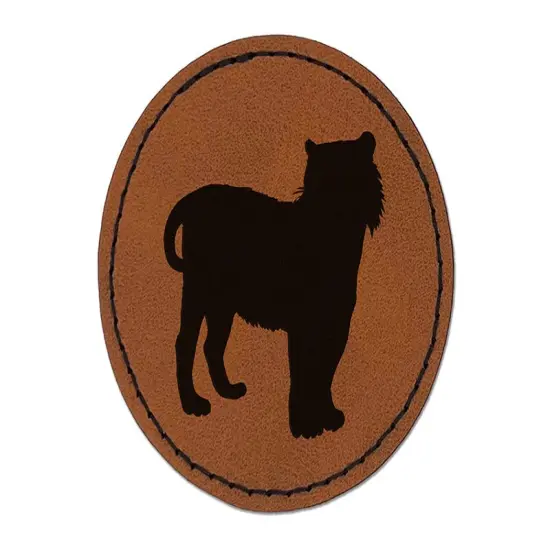 Tiger Solid Round Iron-On Engraved Faux Leather Patch Applique - 2.5" Brown {1}