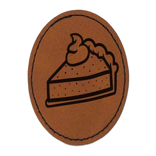 Slice of Pumpkin Pie Round Iron-On Engraved Faux Leather Patch Applique - 2.5" Brown {1}