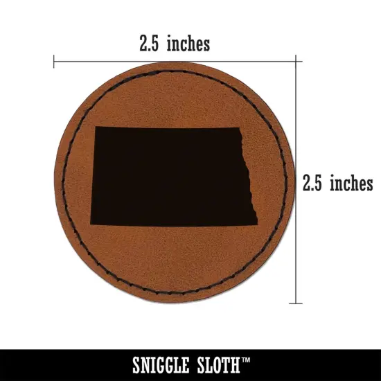 North Dakota State Silhouette Round Iron-On Engraved Faux Leather Patch Applique - 2.5" Brown {2}