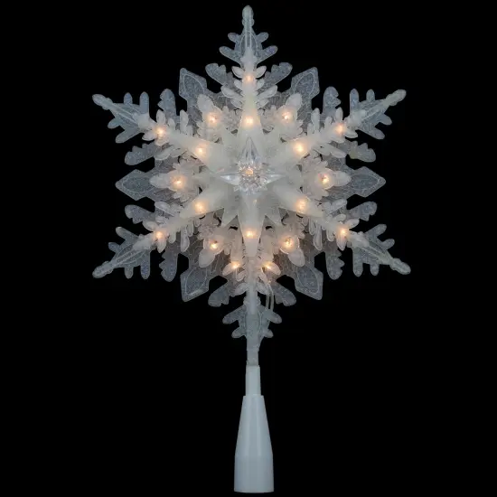 Northlight 10" Lighted White Frosted 3-D Snowflake Christmas Tree Topper - Clear Lights {7}
