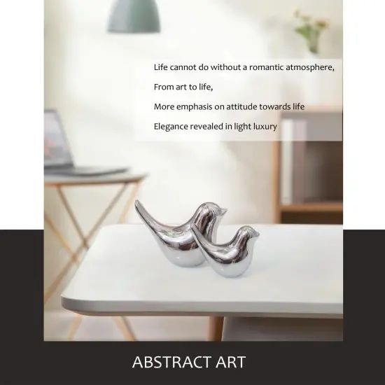 2 Pieces Small Birds Statues Home Decor Modern Style Birds Decorative Ornaments for Living Room, Bedroom, Office Desktop, Cabinets ( Silver Birds) {3}