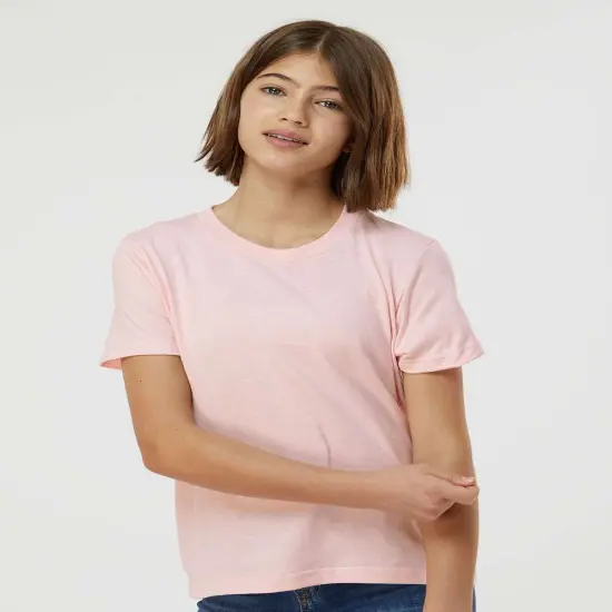 Tultex&reg; Youth Fine Jersey Crew Neck Short Sleeve T-Shirt Pink {1}