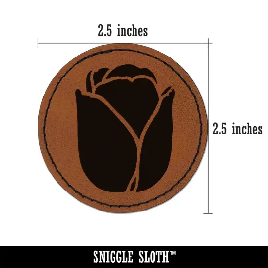 Tulip Flower Round Iron-On Engraved Faux Leather Patch Applique - 2.5" Brown {3}