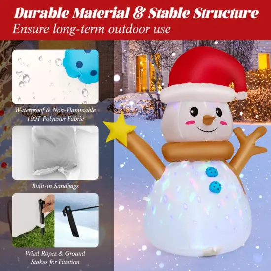 4 Feet Inflatable Christmas Snowman with 360&deg; Rotating Colorful LED Light {3}