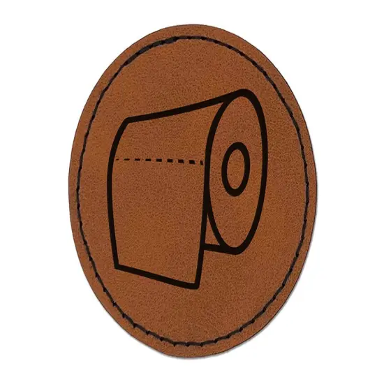 Toilet Paper Doodle Round Iron-On Engraved Faux Leather Patch Applique - 2.5" Brown {1}