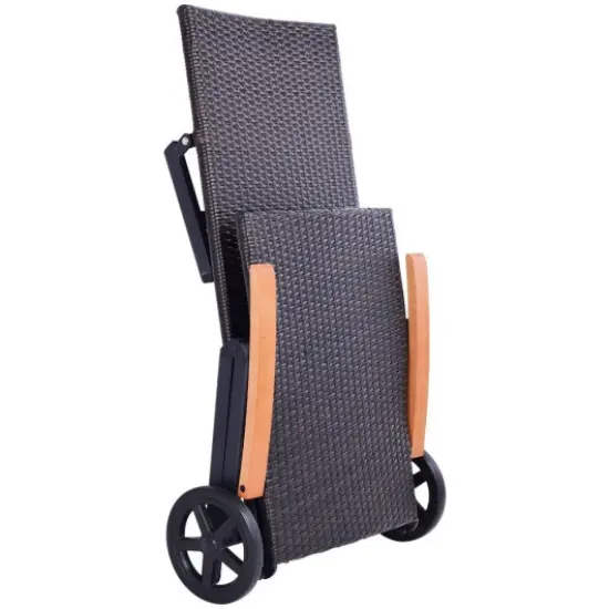 Folding Back Adjustable Aluminum Rattan Recliner Lounger with Wheels {3}