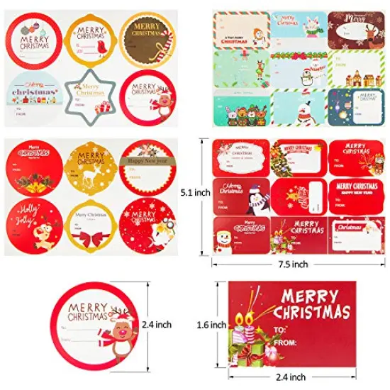 HongyiTime 144 Count Tags Sticker,Christmas Name Labels for Present,48 Jumbo Designs Christmas Stickers Name Tags,Holiday Present Label {4}