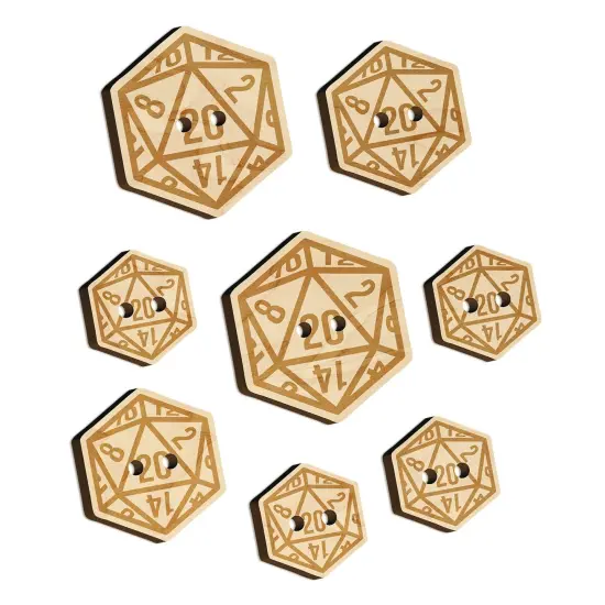 D20 20 Sided Gaming Gamer Dice Critical Role Wood Buttons for Sewing Knitting Crochet DIY Craft {7}