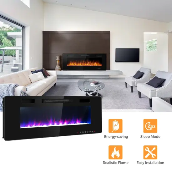 Recessed Ultra Thin Electric Fireplace Heater with Glass Appearance {2}
