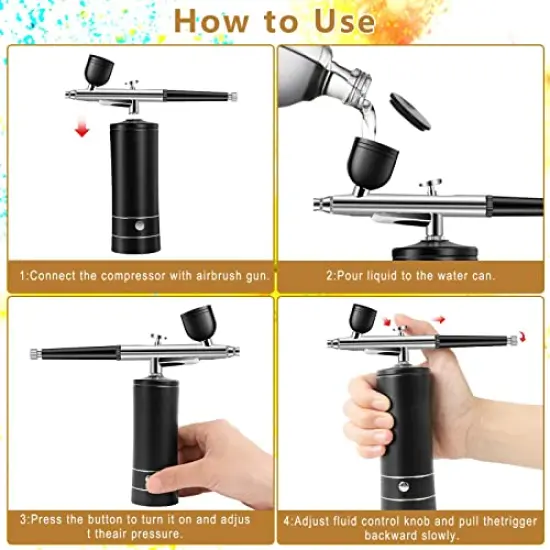 Airbrush Kit Rechargeable Cordless Airbrush Compressor, 30PSI High Pressure,Portable Handheld Airbrush Gun, Airbrush Set Wireless Air Brush for Model Painting,Makeup,Barber, Nail Art, Cake Decor {4}