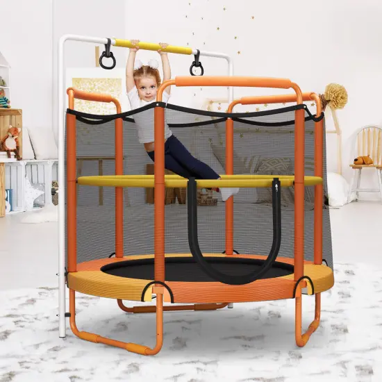 5 Feet Kids 3-in-1 Game Trampoline with Enclosure Net Spring Pad Orange {2}