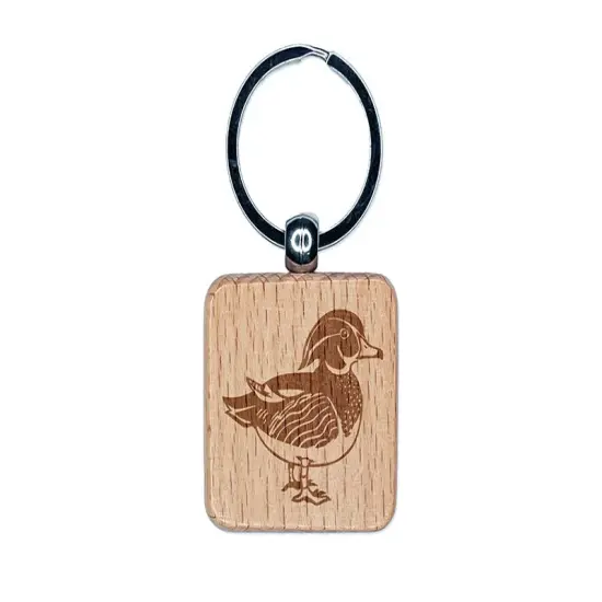 Elegant Wood Duck Engraved Wood Square Keychain Tag Charm {1}