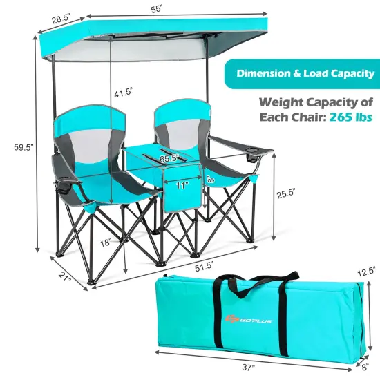 Goplus Portable Folding Camping Canopy Chairs w/ Cup Holder Cooler Outdoor Red\Blue\Turquoise {3}