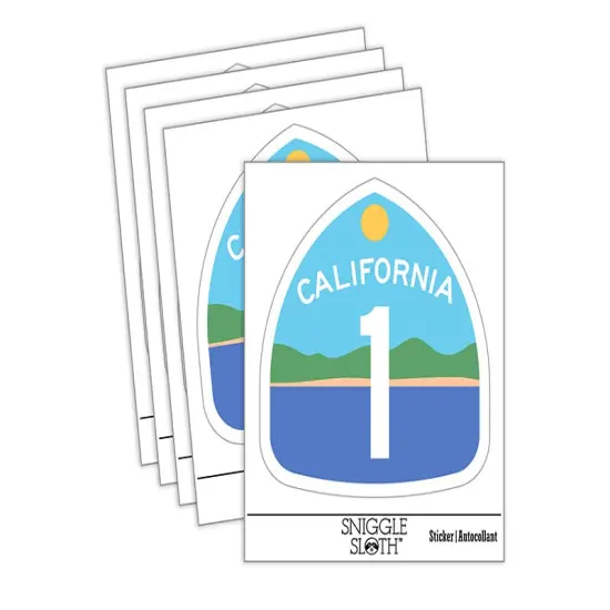 California Highway One Pacific Coast Scenery Sign Waterproof Vinyl Phone Tablet Laptop Water Bottle Sticker Set - 5 Pack {1}