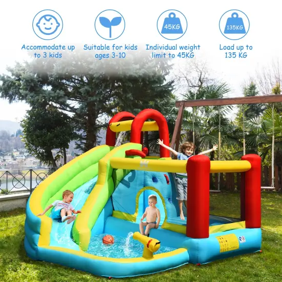 6 in 1 Inflatable Bounce House with Climbing Wall and Basketball Hoop without Blower {3}