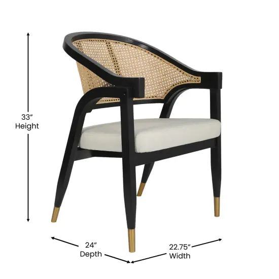 Merrick Lane Bronson Cane Rattan Padded Accent or Dining Chair with Metallic Accented Legs Black {6}