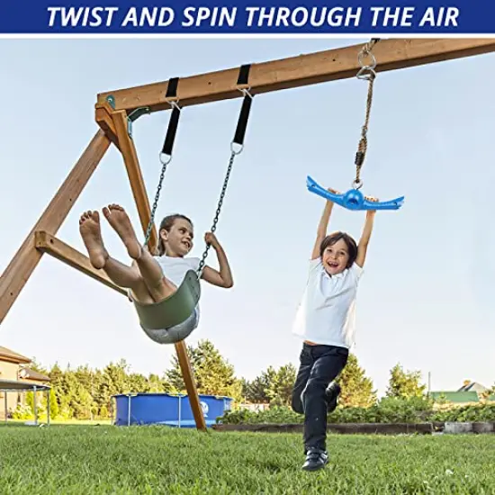 Ninja-Twister Swing Spins Set: Slackline Attachments - 360&deg; Handle Twist-Spin Flips Toy Activate Ninja Powers Warrior Accessories Kids Hang Toys for Playground Backyard Blue {3}