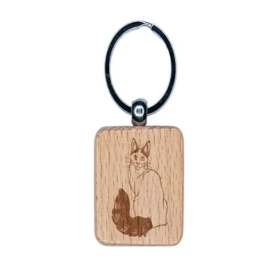 Loving Turkish Van Cat Engraved Wood Square Keychain Tag Charm {1}