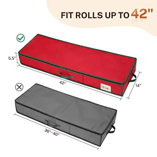 Christmas Wrapping Paper Storage Bag, 42 inch Gift Wrap Organizer Underbed Storage Box Container 600d Oxford Fabric Wrapping Paper Holder for Storing Rolls, Ribbons, Bows 42L x 14W x 5.5H {6}