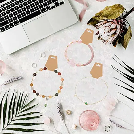 200 Pieces Keychain Display Cards with Adhesive Necklace Bracelet Jewelry Hanging Blank Kraft Paper Packaging Tags {2}