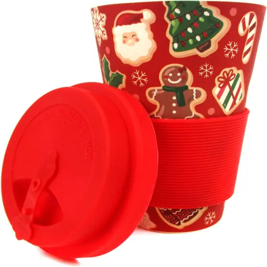 TINYMILLS Christmas Cookies Holiday 14oz Travel Mug - Eco-Friendly Reusable Plant Fiber Travel Mug {3}