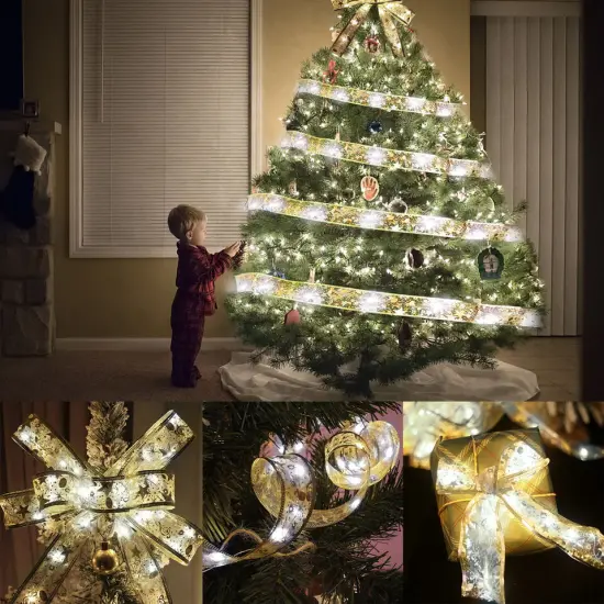 Christmas Ribbon Bows Fairy String Lights Clear white {6}