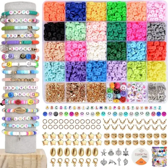 6800 Clay Beads Bracelet Making Kit 24 Colors Spacer Flat Beads . {3}