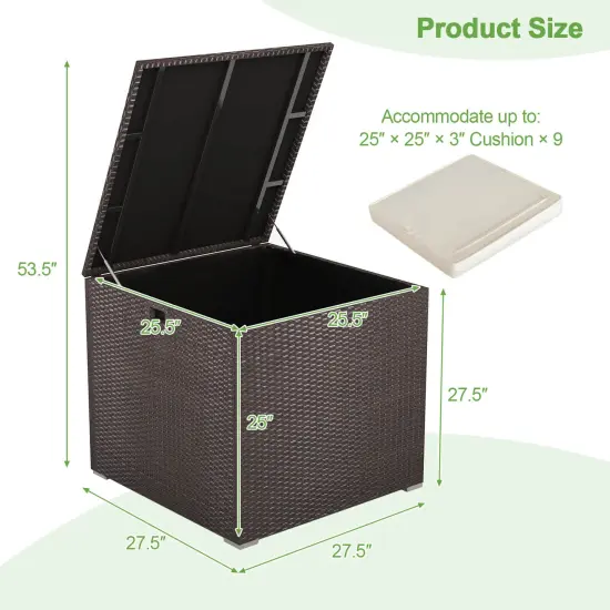 72 Gallon Rattan Outdoor Storage Box with Zippered Liner and Solid Pneumatic Rod {5}