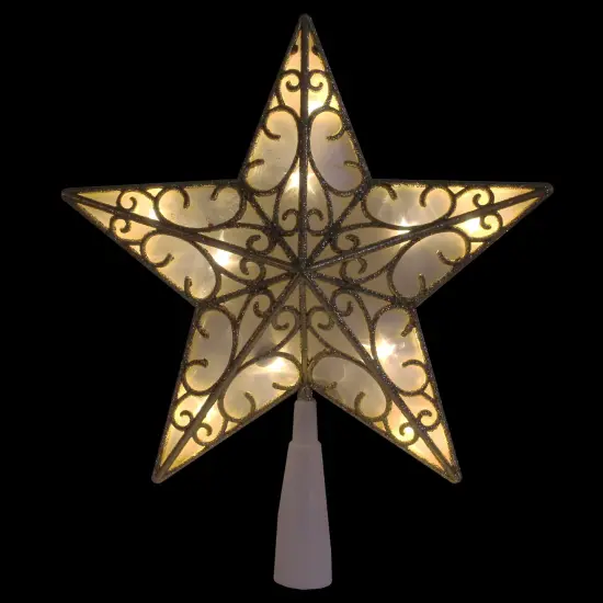 Northlight 9" Gold and White Glittered Star LED Christmas Tree Topper - Warm White Lights {1}