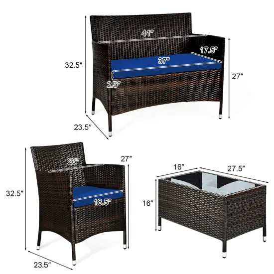 Costway 4PCS Rattan Patio Furniture Set Cushioned Sofa Chair Coffee Table {4}