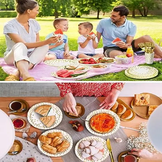 141 Pieces White Gold Party Supplies, Party Dinnerware Sets Include Paper Plates Napkins Cups Silverware, for Wedding Bridal Shower Engagement Birthday Parties Decoration -20 Serves {3}