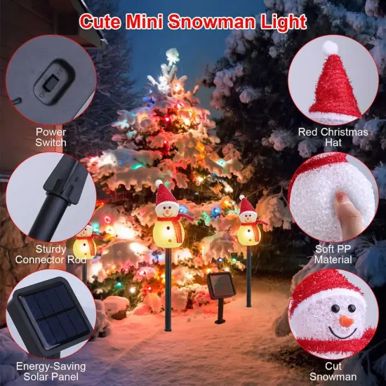 1Pc Solar Powered Lamp 3 Snowmen Outdoor Decorative Christmas Lamp Garden Stake Light IP55 Waterproof Santa Landscape Light Warm White LED Lighting Pathway Yard Patio {3}