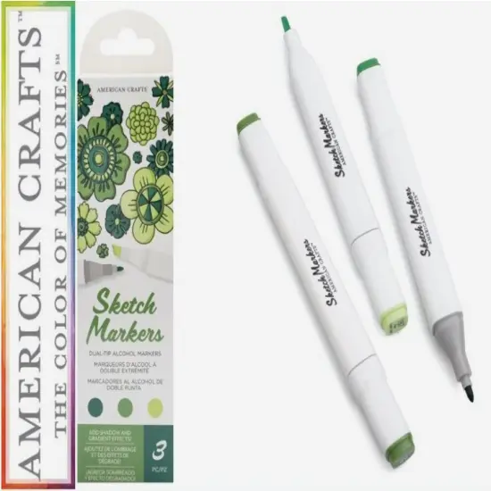 American Crafts - Sketch Markers Collection - Dual Tip - Chisel and Fine Point - Shamrock 3 Pack 34007541 {1}