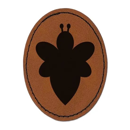 Cute Bumble Bee Solid Round Iron-On Engraved Faux Leather Patch Applique - 2.5" Brown {1}