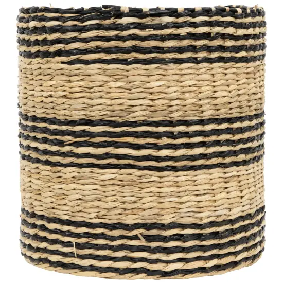 Northlight Set of 4 Beige and Black Striped Woven Round Seagrass Baskets 12" {4}