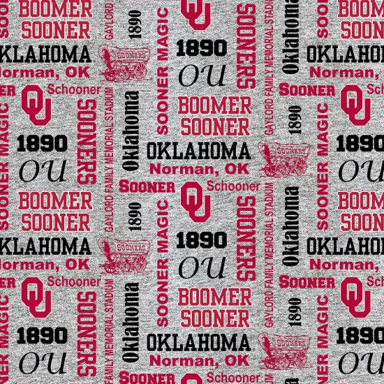 Sykel Enterprises-University of Oklahoma Fleece Fabric-Oklahoma Sooners Heather Verbiage Fleece Blanket Fabric-Sold by the yard {1}