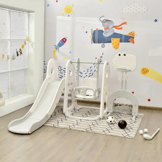6 in 1 Slide and Swing Set with Ball Games for Kids White {5}