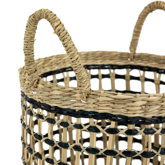 Northlight Set of 3 Open Honeycomb Weave Seagrass Storage Baskets with Handles 11.75" Beige {5}