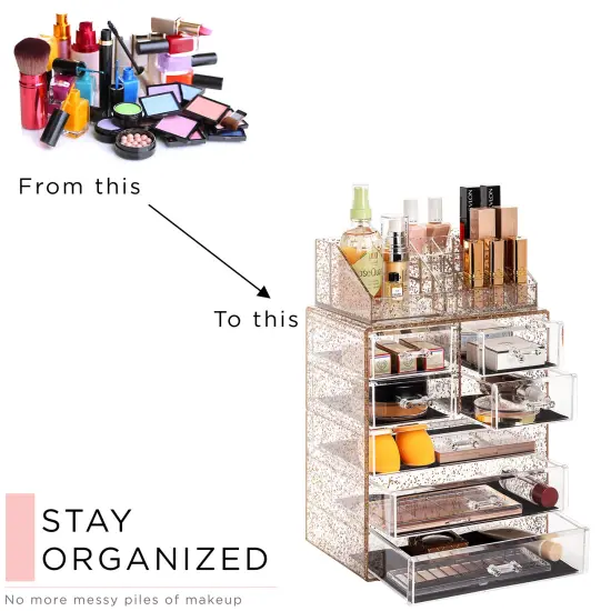 Sorbus Medium Makeup Organizer Set - (3 Large / 4 Small Drawers/Top Tray) Glitter {5}