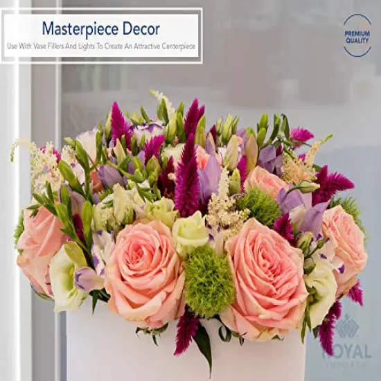 Flower Vase Acrylic Oval - Decorative Centerpiece for Home or Wedding - Non Breakable Plastic, 4" X12 Short Rounded - White {4}