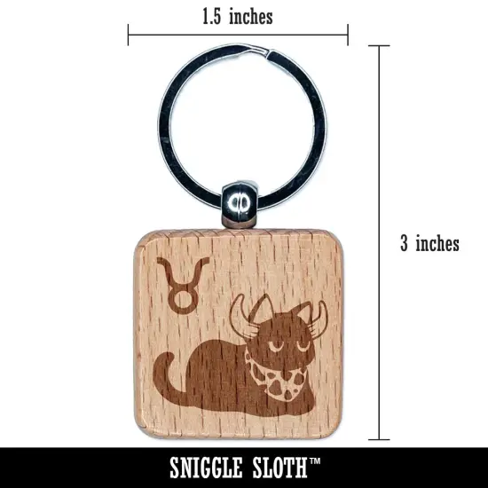 Astrological Cat Taurus Horoscope Zodiac Sign Engraved Wood Square Keychain Tag Charm {2}