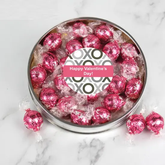Valentine's Day Candy Gift Tin with Chocolate Lindor Truffles by Lindt Large Plastic Tin with Sticker - XOXO {1}
