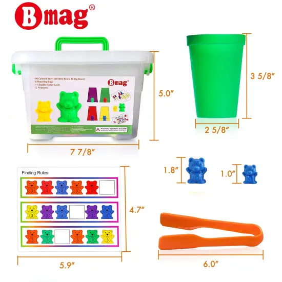 Counting Bears with Matching Sorting Cups,Number Color Recognition STEM Educational Toy for Toddler, Pre-School Learning Toy with 90 Bears,2 Tweezers,11 Activity Cards,1 Storage Box {4}