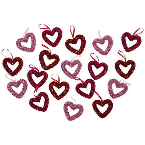 Northlight Set of 18 Shimmering Tinsel Hearts Valentine's Day Hanging Wall Decorations 4" Red {1}